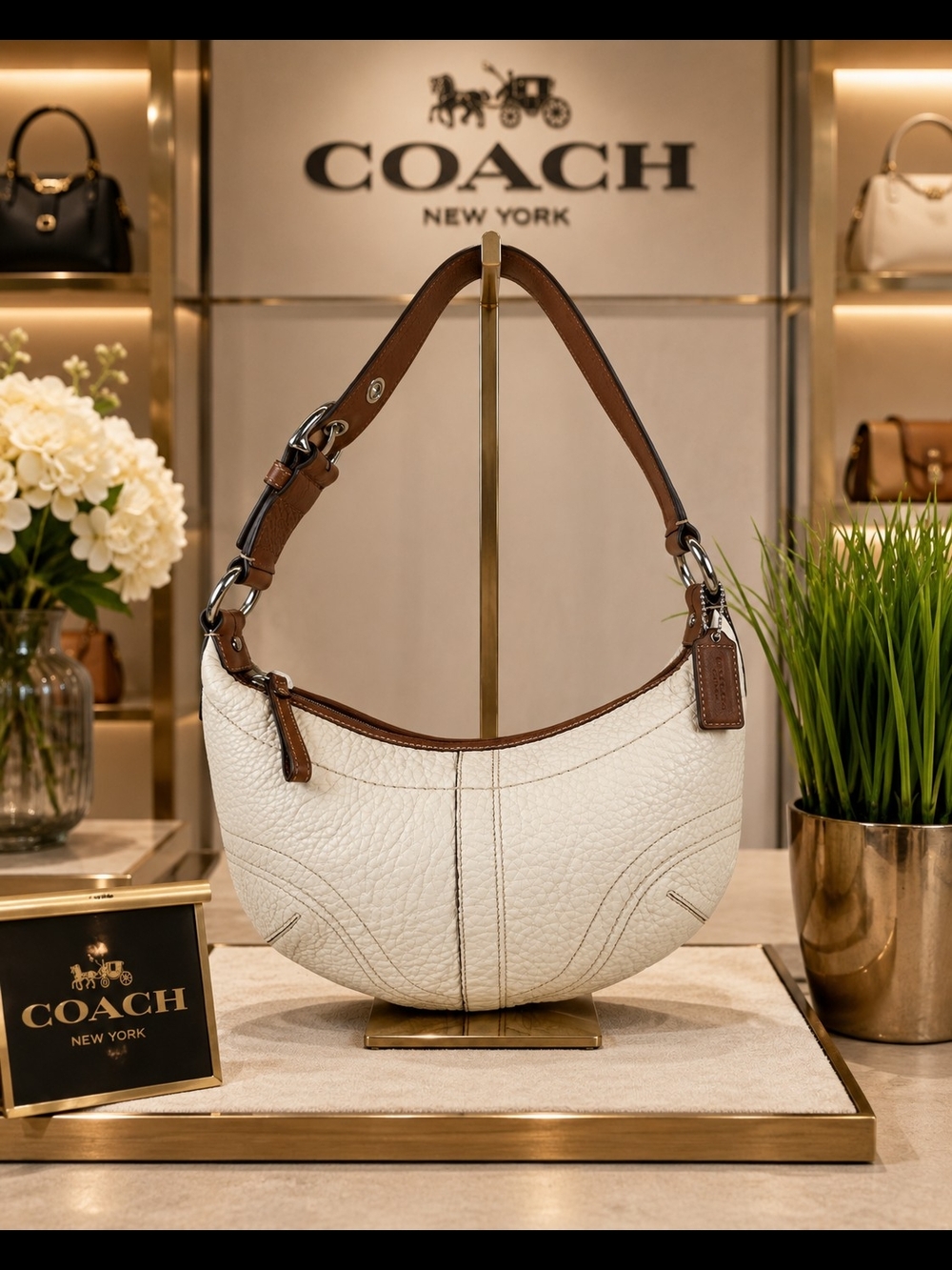 COACH Y2K Vintage Cream Soho Leather Hobo Shoulder Bag F12298 - Picture 1 of 11